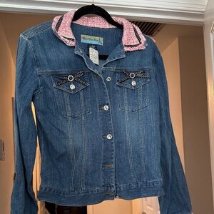 Too She She Blue Denim Jacket with Pink Collar